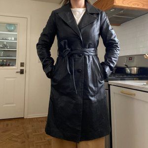 Badgley Mischka Leather Trench Coat Black Size M